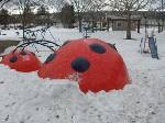 「てんとうむし公園」の遊具・てんとう虫も雪から出てきた！